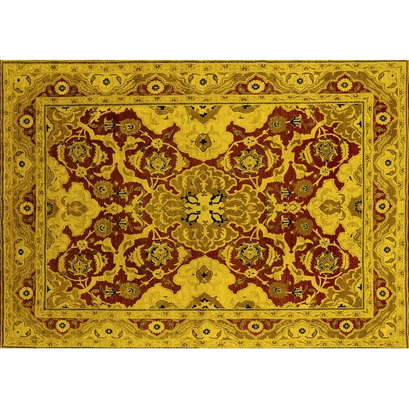 Ahgly Company Machine Washable Indoor Rectangle Oriental Yellow Industrial Area Rugs, 3' x 5'