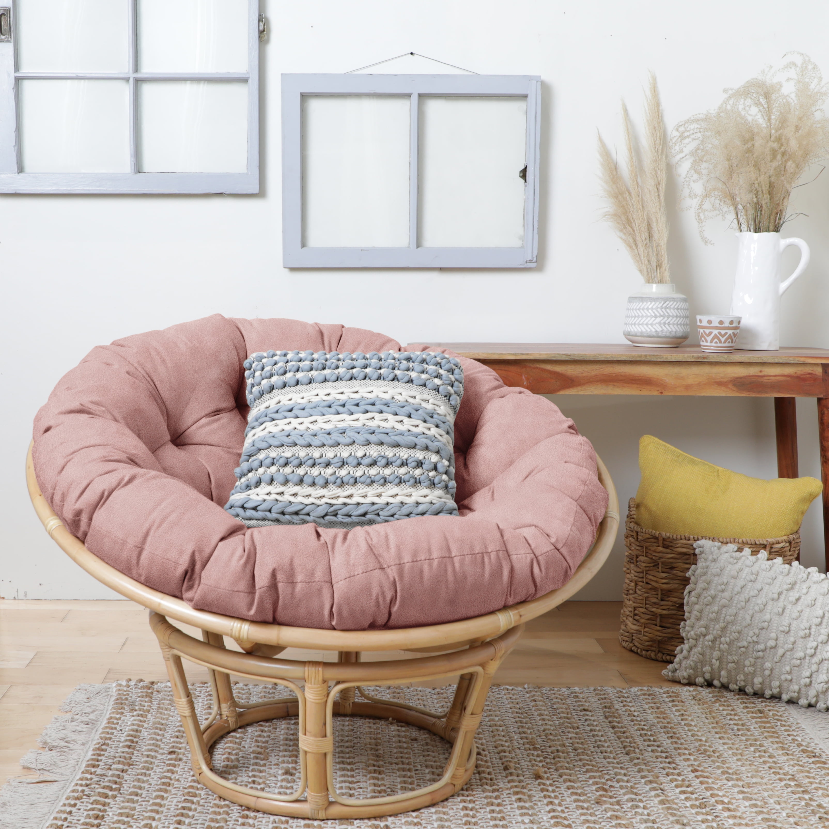 Sorra Home Suede Blush Pink Round Papasan Cushion 48 in