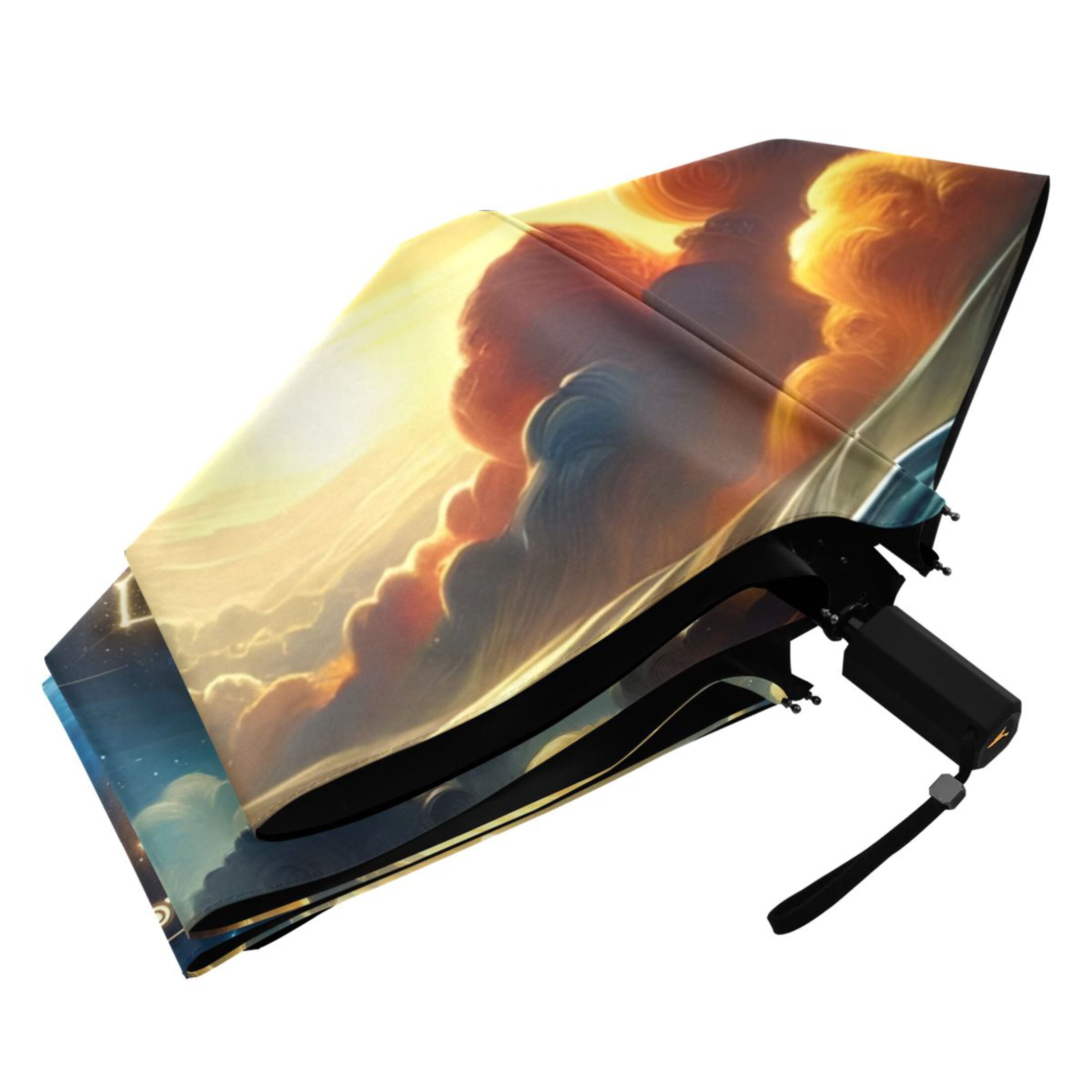 Twelve Zodiac Stars in Night Sky Compact Sun Umbrella Windproof Travel Umbrellas for Rain Strong Portable UV Protection