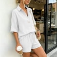 thumbnail image 5 of Sahpxhe 2 Piece Cotton Matching Sets for Women Button Front Short Sleeve Shirt Casual Summer Vacation Shorts Sets White XL, 5 of 7