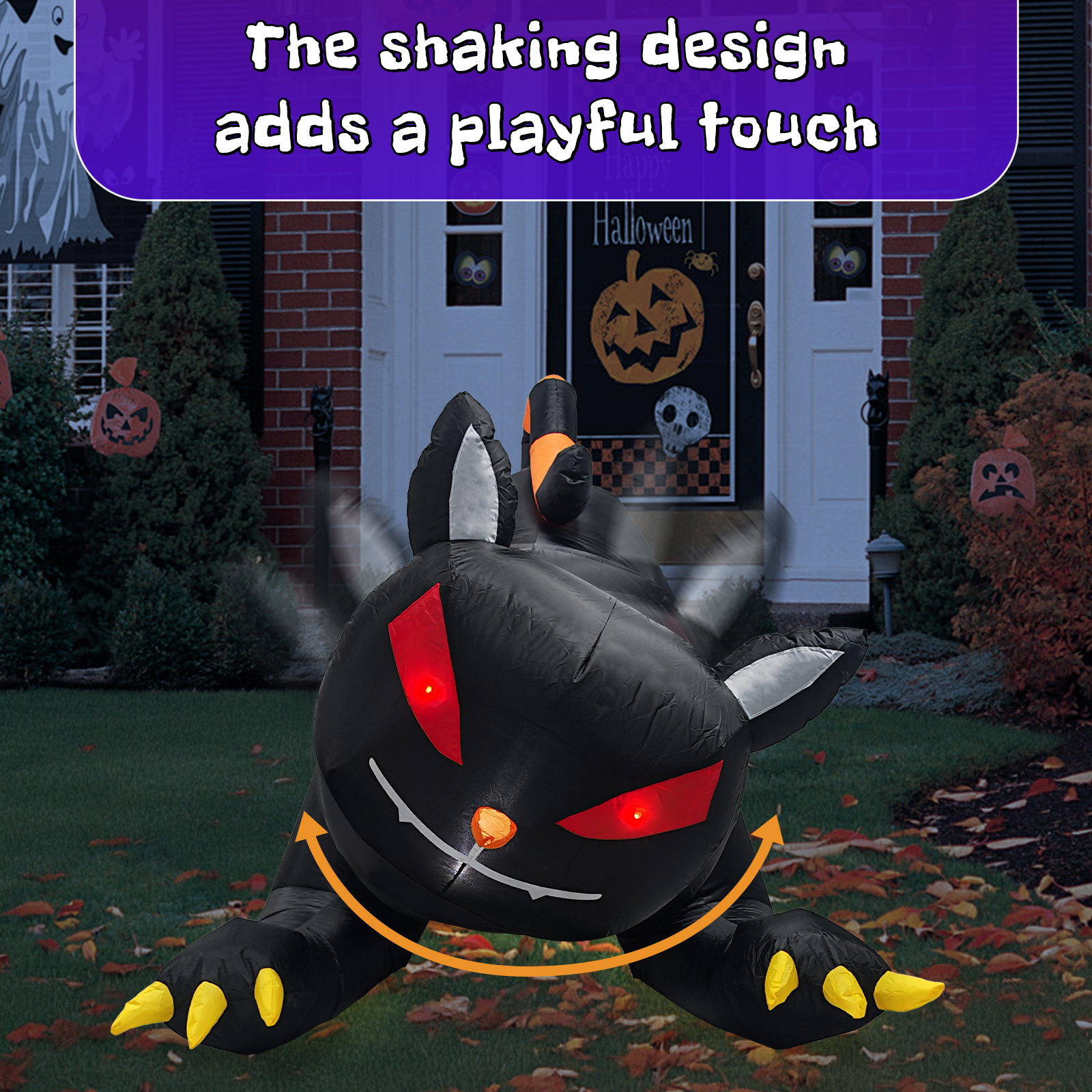 6.5 FT Halloween Inflatables Animated Black Cat with Shakable Head, Outdoor Decorations Blow Up Yard Decor with Built-in LEDs for Indoor Party Garden Lawn Decor