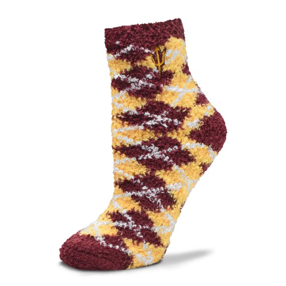For Bare Feet NCAA Argyle Fuzzy Sleep Socks-Arizona State-Medium