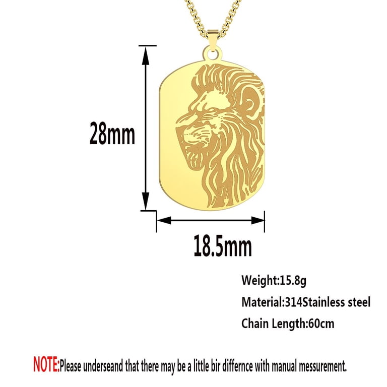 Lion Dog Tag Shield Emblem Pendant Men Stainless Steel Necklace