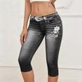 thumbnail image 2 of VBVC Women's Denim-Look Capri Leggings,High Waisted Stretchy Faux Jeans Capris For Women,Ladies Floral Embellished Casual Yoga Pants,Black,S-2XL, 2 of 7