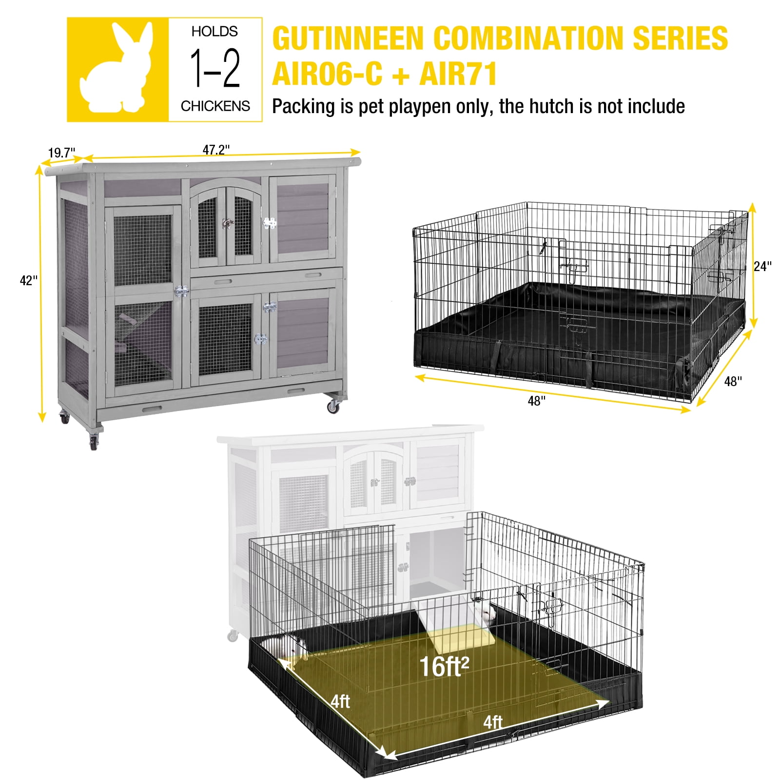 Aivituvin Pet Playpen Rabbit Hutch Bunny Cage Extension, Indoor Small Animal Playpen Enclosure, Waterproof