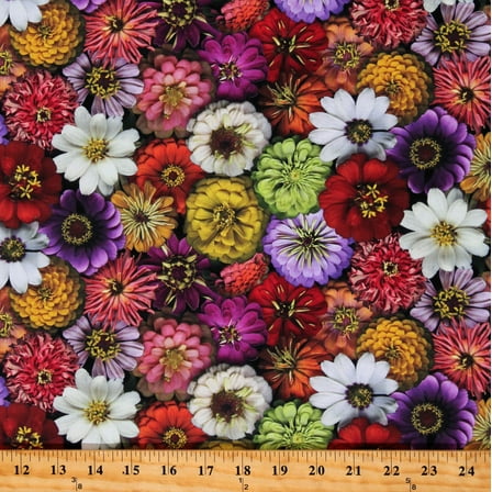 Cotton Flowers all over Daisy Marigold Gardening Gardens Flower Power Multicolor Cotton Fabric Print by the Yard (Y3052-55)