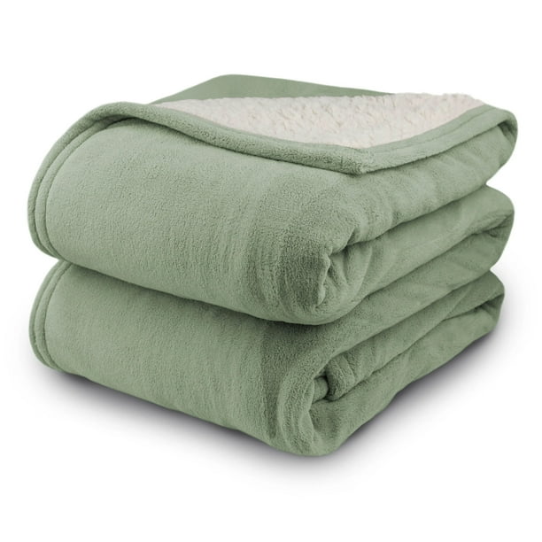 Biddeford Micro Plush Sherpa Electric Heated Blanket Full Sage Green