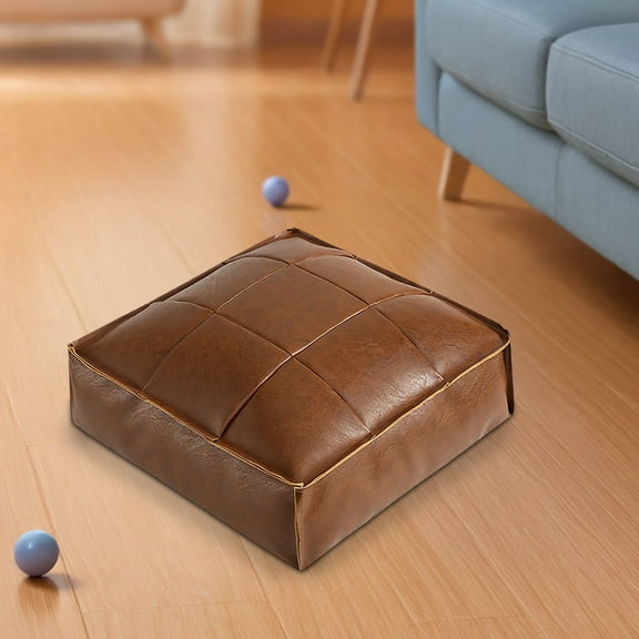 COM1950s Faux Leather Storage Pouf Ottoman,15.7 Inch Unstuffed Footrest Cover for Indoor Outdoor Use,Moroccan Style Floor Cushion with Handmade Diamond Tufting