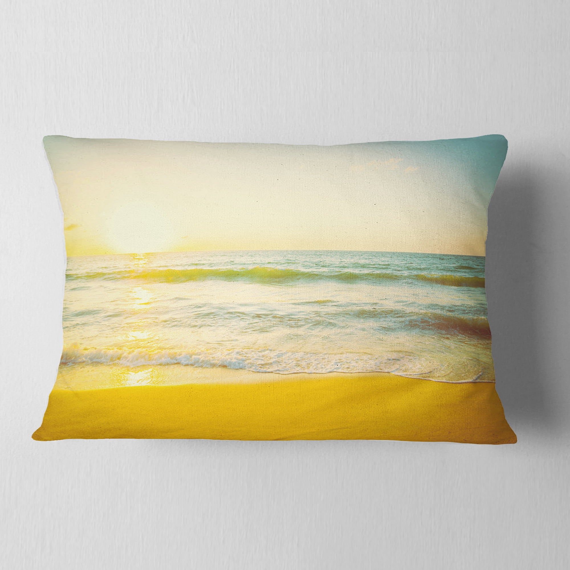 Designart Calm and Colorful Sunset at Beach - Seascape Throw Pillow - 12x20