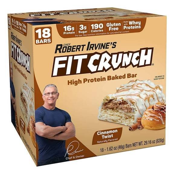 FITCRUNCH Snack Size Protein Bar, Cinnamon Twist, 16g Protein, 18 ct.