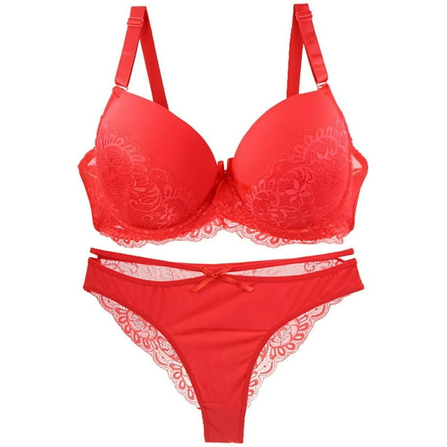 VEKDONE Woman's Printing Gathered Together Large Size Daily Bra Underwear No Rims Red 80C