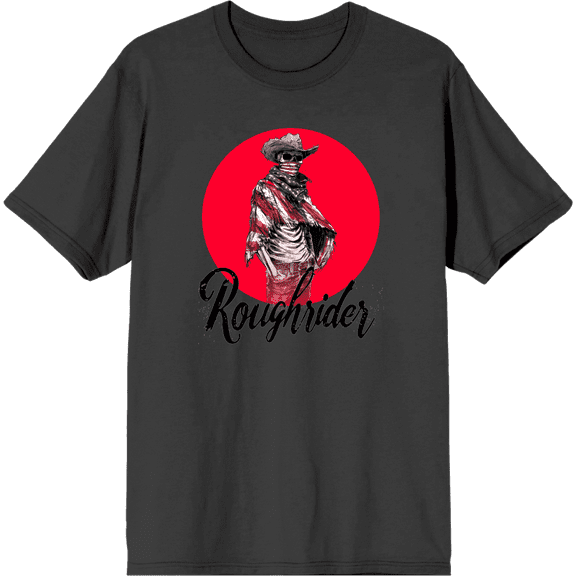 Cowboy Skeleton "Roughrider" Adult Charcoal Crew Neck Short Sleeve Tee-Large