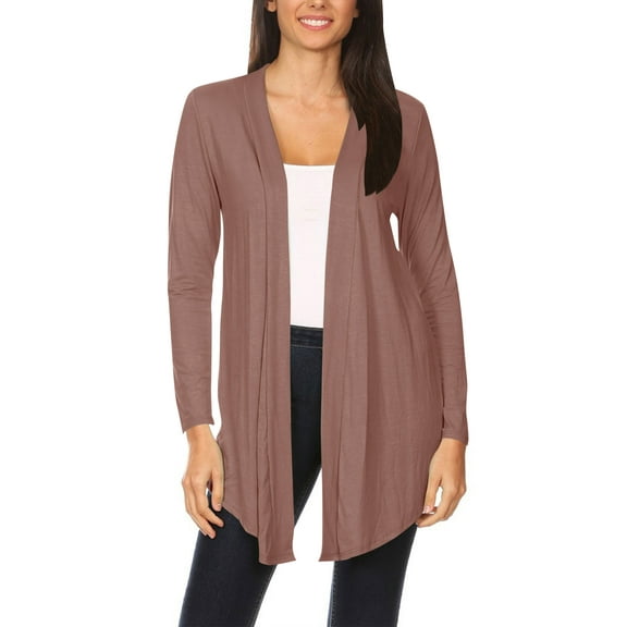 Moa Collection Women's Casual Long Sleeves Drape Open Front Solid Cardigan