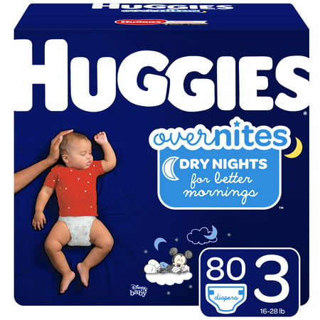 HUGGIES OverNites Diapers, Size 3, 80 Count (Best Diapers For Overnight Leaks)