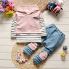 Toddler Kids Baby Boy Girls Outfits Hooded Stripe T-shirt Tops+Pants Clothes Set