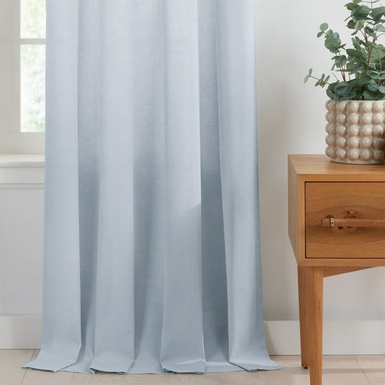 Gap Home Yarn Dyed Chambray Organic Cotton Light Filtering Window Curtain  Pair, Dark Blue, 48x84 