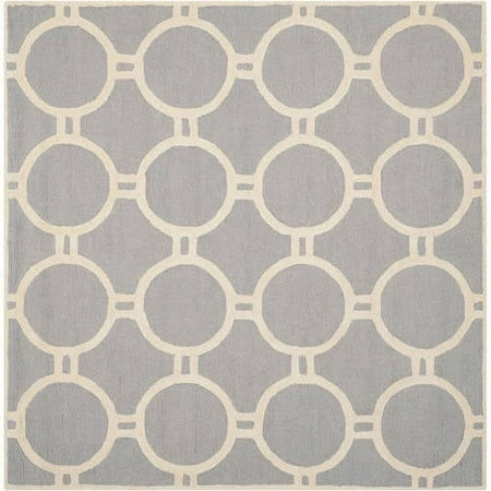 SAFAVIEH Cambridge Joss Geometric Wool Area Rug, Silver/Ivory, 8' x 8' Square