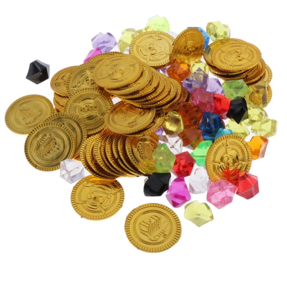 MERIGLARE Pierres Précieuses de Pirate avec Pièces d'Or en Plastique Ensemble de Fête de Pirate Ensemble de Jouets - A, 3,5 cm A