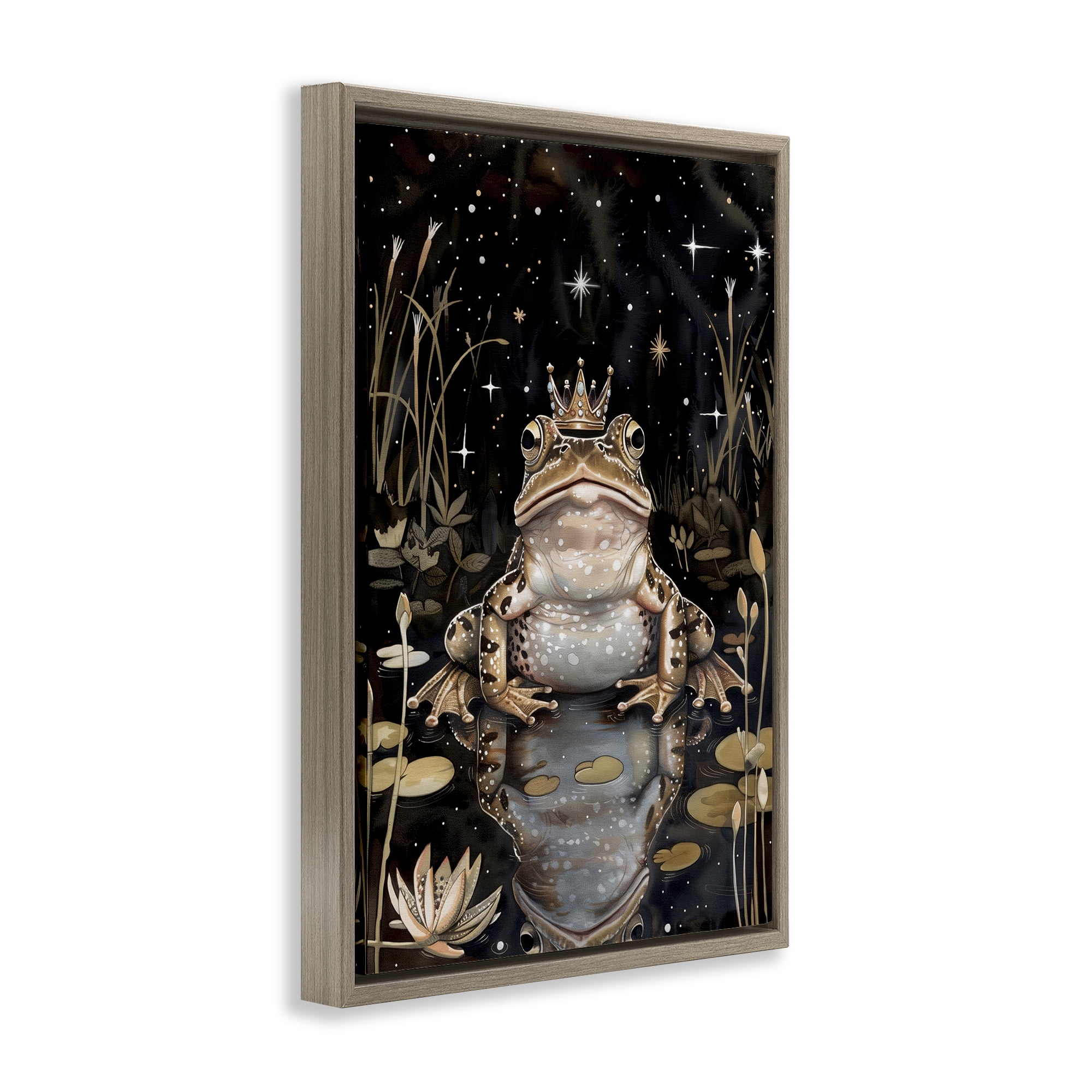 Stupell Industries Regal Toad at Night Animals & Insects Painting Brown Floater Framed Art Print Wall Art, 17 x 25
