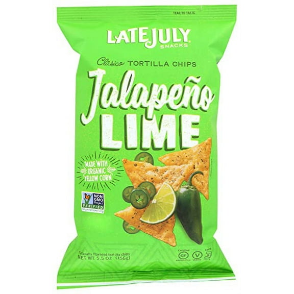 LATE JULY Snacks Clsico Jalapeo Lime Tortilla Chips, 5.5 oz. Bag Pack of 9