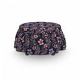 thumbnail image 3 of Floral Ottoman Cover, Vintage Theme Spring Flowers, 2 Piece Slipcover Set with Ruffle Skirt for Square Round Cube Footstool Decorative Home Accent, Standard Size, Night Blue Pale Pink, by Ambesonne, 3 of 5