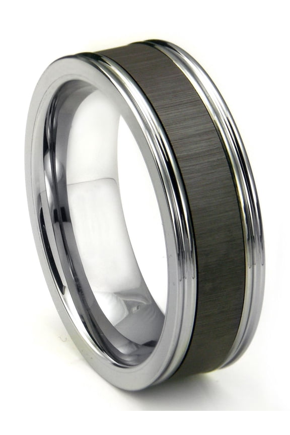 Tungsten Carbide Champagne Ceramic Inlay Wedding Band Ring with Horizontal Satin Finish Sz 12.5