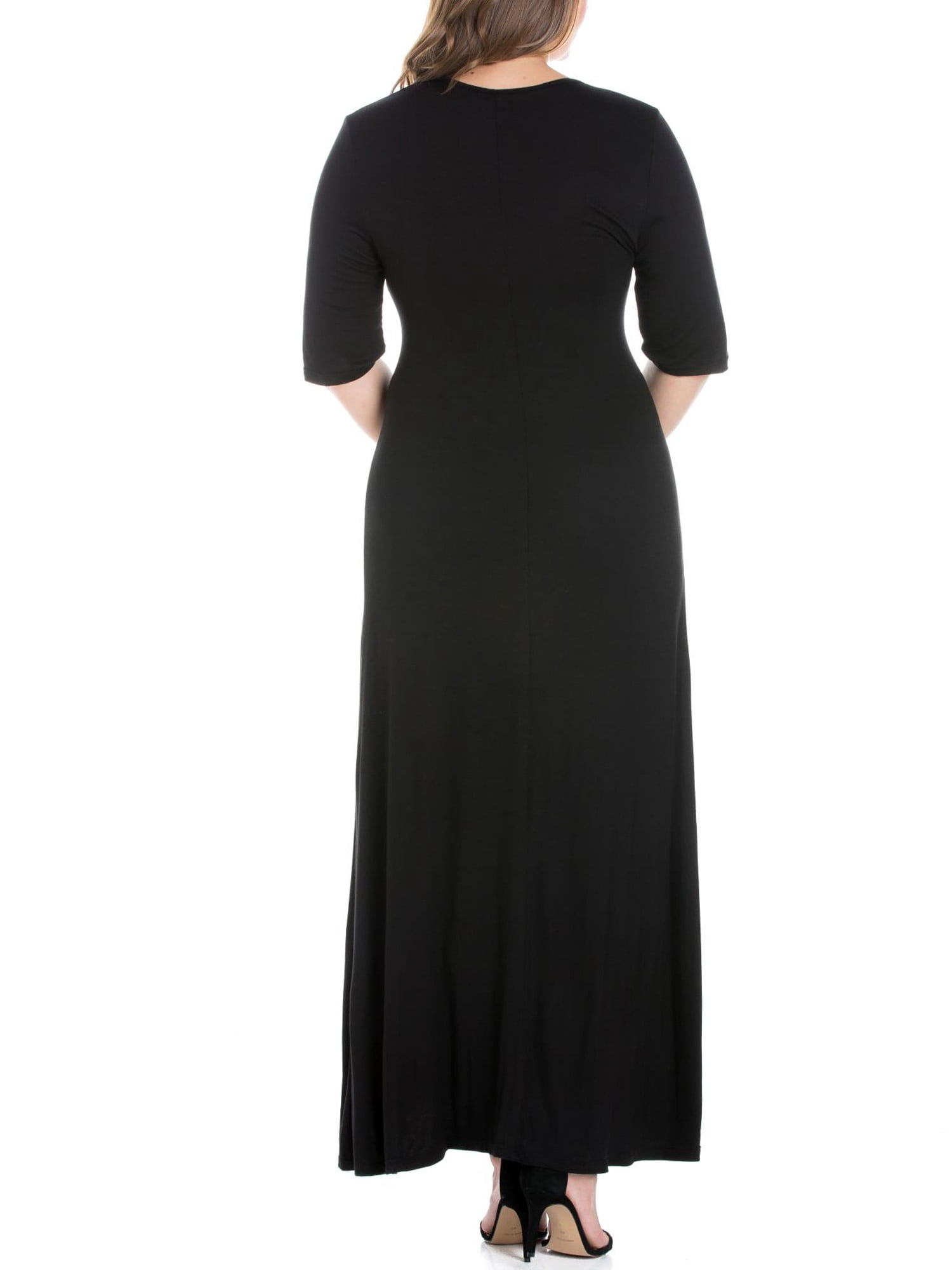 24seven Comfort Apparel Plus Size Elbow Length Sleeve Maxi Dress