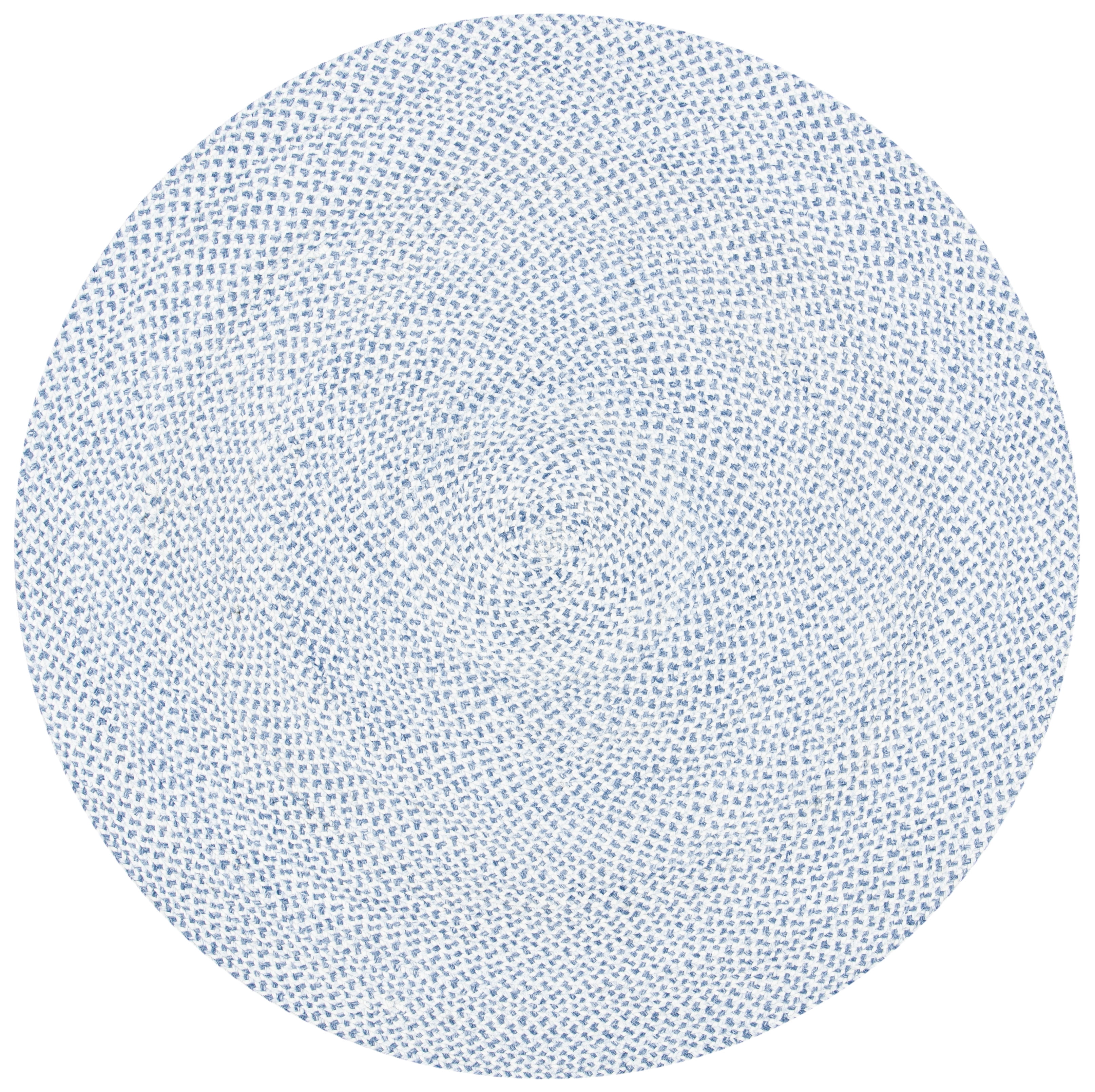 SAFAVIEH Braided Geraldine Checkered Polyester Reversible Area Rug, Blue/Ivory, 5' x 5' Round