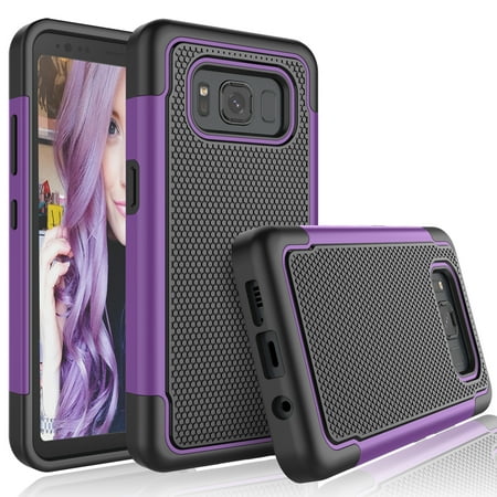 Galaxy S8 Active Case, S8 Active Cute Case, Tekcoo [Tmajor] Shock Absorbing [Purple] Rubber Silicone & Plastic Scratch Resistant Bumper Grip Hard Cases Cover For AT&T Samsung Galaxy S8
