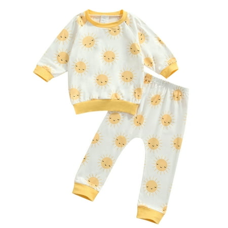 

Sunisery Kids Baby Boys Girls 2Pcs Nightwear Clothes Set Cotton Sun Printed Pajamas Tops Pants Sleepwear Yellow 3-4 Years