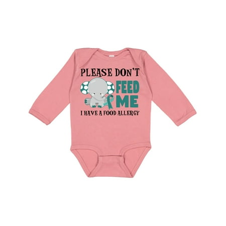 

Inktastic Please Dont Feed Me I Have a Food Allergy with Elephant and Ribbon Gift Baby Boy or Baby Girl Long Sleeve Bodysuit