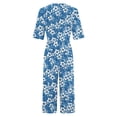 thumbnail image 4 of Maqroz Jumpsuits for Women Casual Wide Leg Summer Boho Floral Printed Baggy Wide Leg Overalls Short Sleeve V Neck Back Zipper Rompers with Side Pockets Fashion One Piece Outfits Blue L, 4 of 5