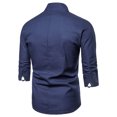 thumbnail image 4 of Men's & Big Hanfu Cotton Linen Loose Blouse 3/4 Sleeve V Neckline Chinese Traditional Clothes with Button Tops Summer Size M-4XL Navy, 4 of 9