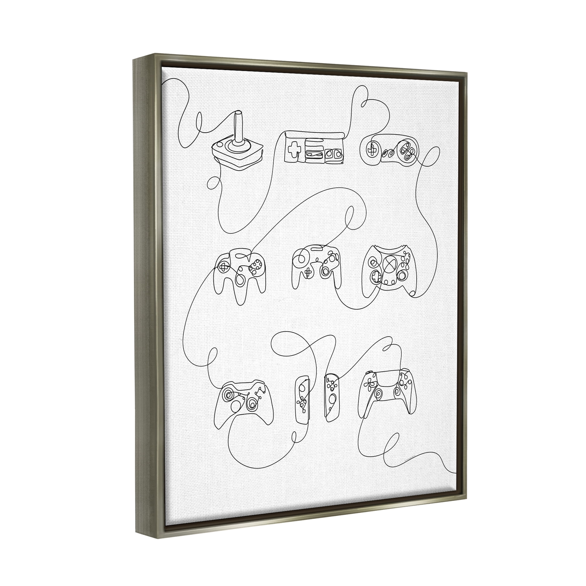 Stupell Industries Line Doodle Gaming Controllers Abstract Painting Gray Floater Framed Canvas Art Print Wall Art, 17 x 21