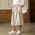 thumbnail image 3 of Cotton Linen Midi Skirts For Women Elastic Waist Button Detail A-Line Skirt Summer Casual Lounge Vacation Skirts With Pockets, 3 of 7