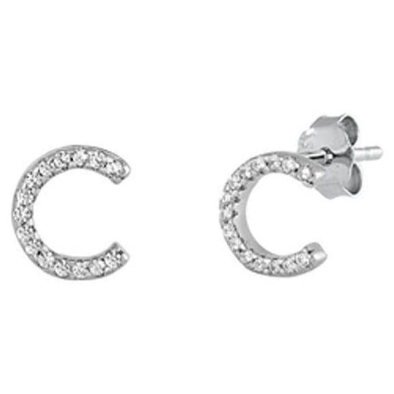 Flashy Sterling Silver Block Letter C Initial Clear Cubic Zirconia Earrings 925 New Jewelry Female