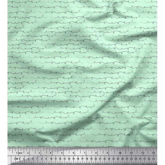 Soimoi Cotton Duck Fabric Hand Drawn Curve Shirting Printed Fabric 1 Yard 42 Inch Wide