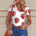 thumbnail image 6 of KLL Women 's Crew Neck Bodysuit Jumpsuits Hand Drawn Strawberry Print Short onesies Stretch T Shirts, 6 of 7