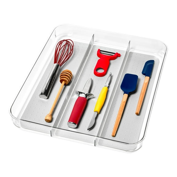 madesmart 3 Compartment Utensil Tray, Premium Clear Collection, Spacious Utensil Storage, BPA-Free, Clear/Light Grey