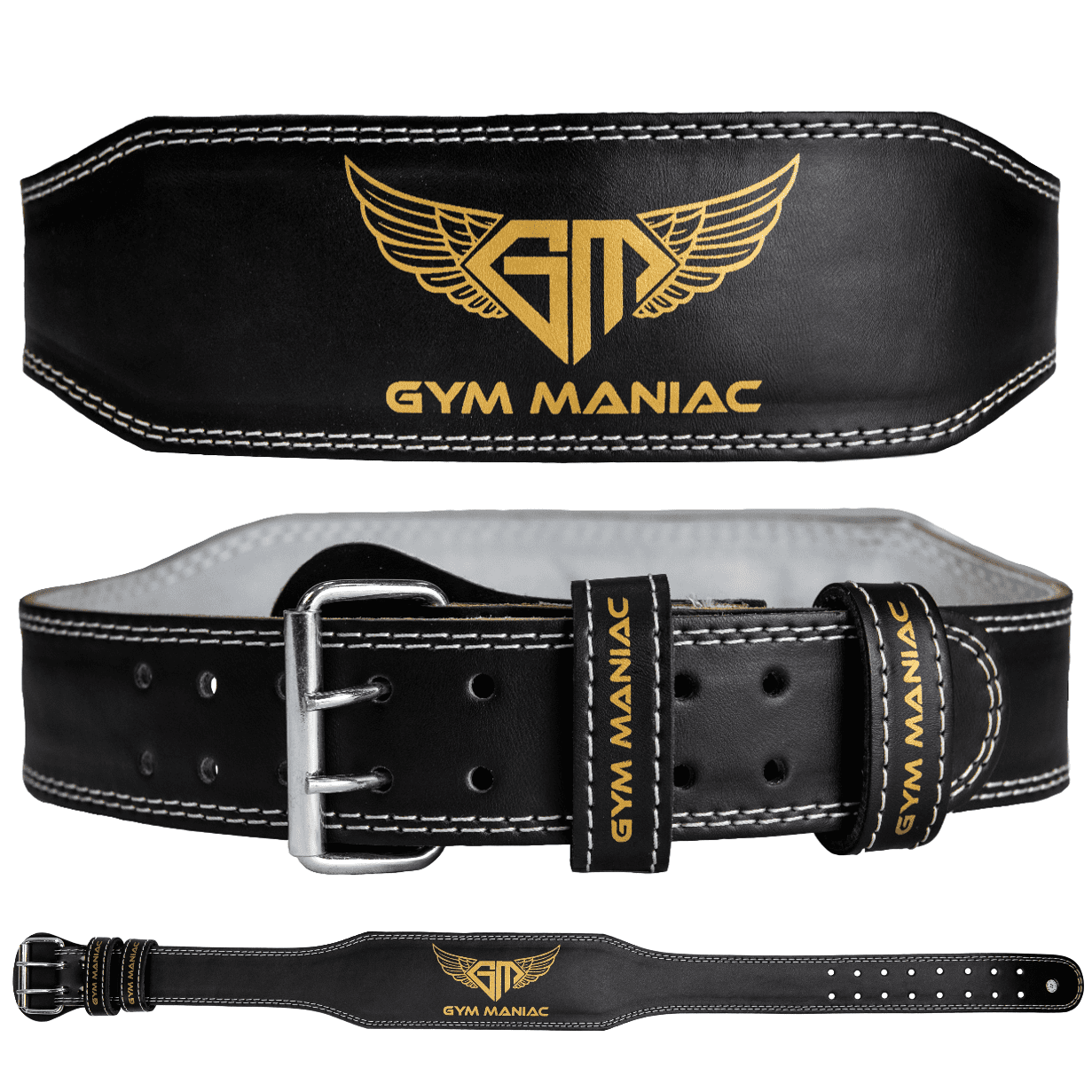Gym Maniac GM Weight Lifting Waist Gym Belt Adjustable Size Support Your Back & Alleviate Pains Comfy Suede 2 Prong Buckle Reinforced Stitching