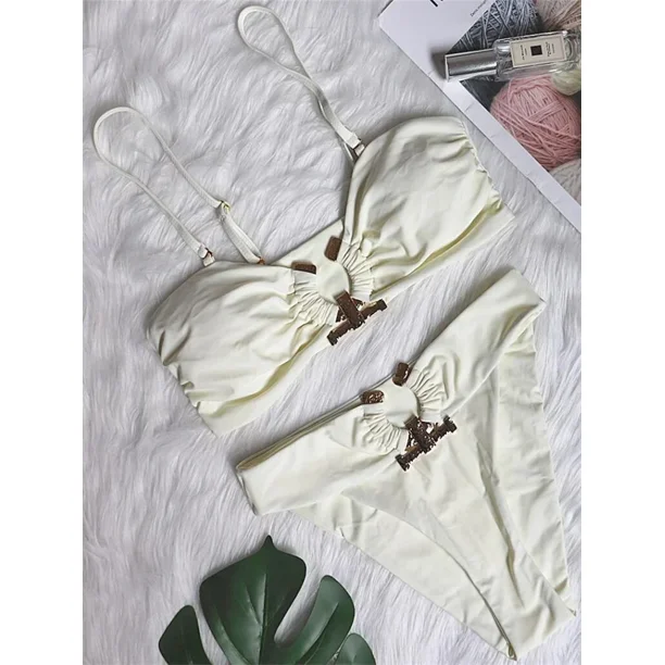 Conjunto de Bikini Bandeau Sexy para mujer, traje de baño brasileño con Tanga y diamantes de imitación de lujo con relleno de realce, color negro, 2025