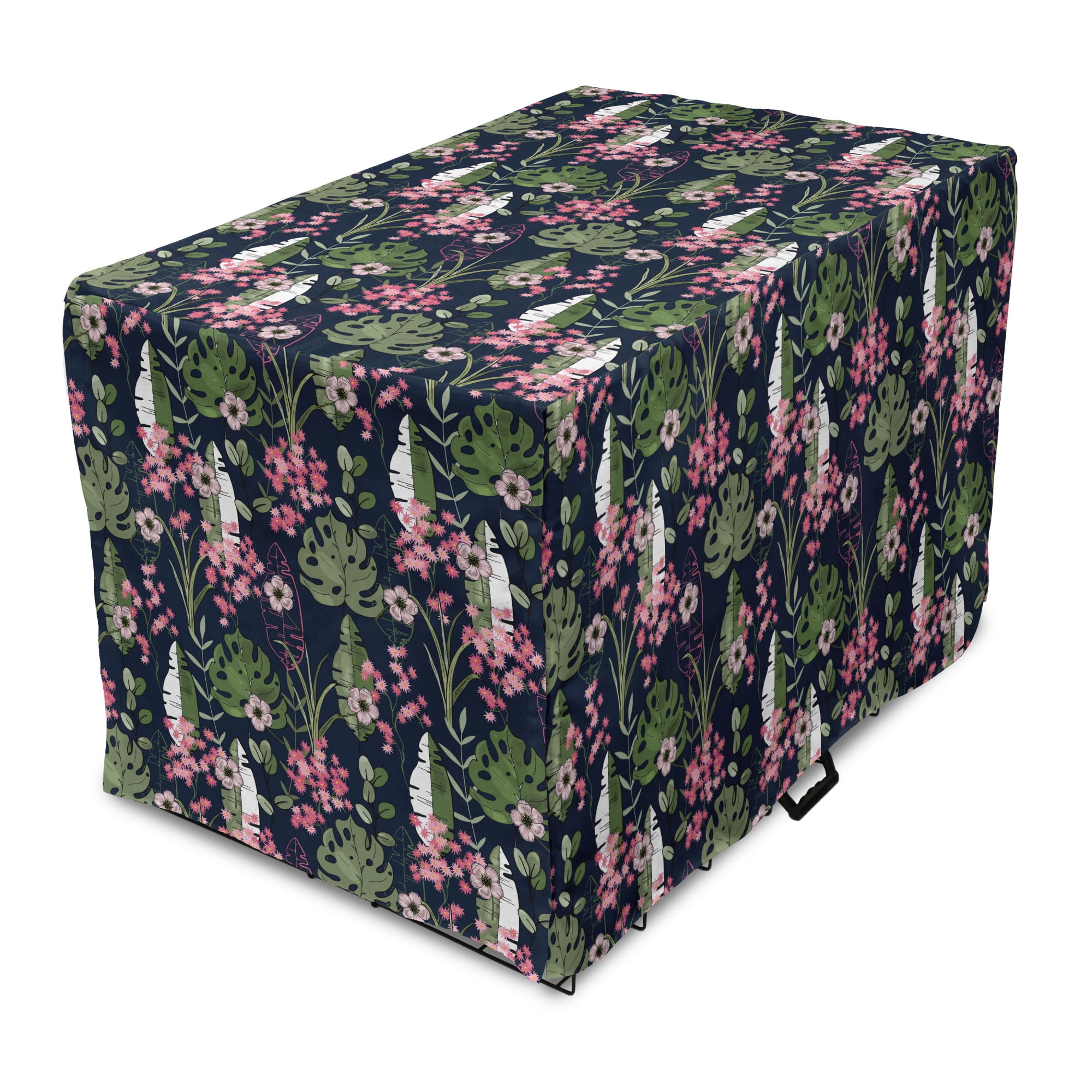 Image showcasing Hawaii Dog Crate Cover, Tropical Art Exotic Tree Leaves and Flowers ...