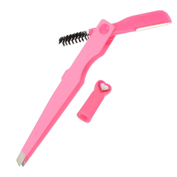 Portable 3 In1 Eyebrow Shaping Tool, Stainless Steel Eyebrow Trimmer, Foldable Eyebrow Clip, Eyebrow Brush, for Women's Eyebrow Combing, Rose Red