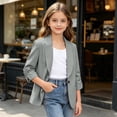 thumbnail image 5 of Posijego Girls 3/4 Sleeve Blazers Single Button Suit Formal Performance Uniform Jackets with Pockets 4-15 Years, 5 of 9