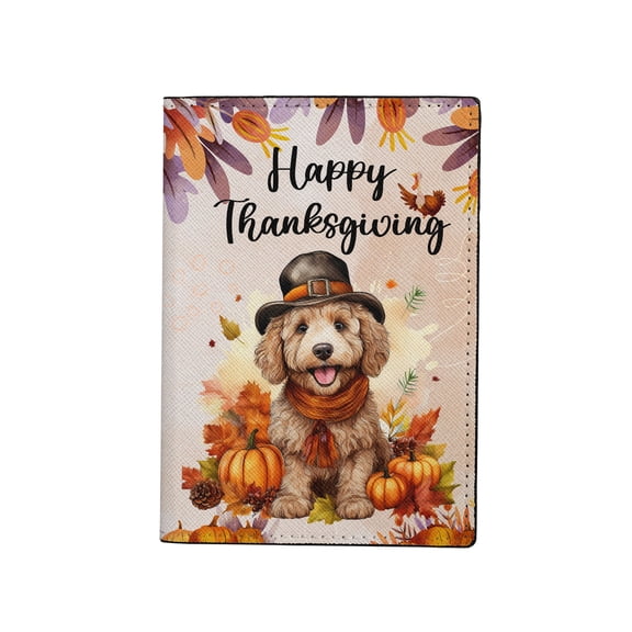 Happy Thanksgiving Goldendoodle Welcome Thankful Fall Autumn Pumpkin Travel Passport Wallet Doodle Dog Lover Gifts Idea PU Leather Passport Holder Cover - 02021