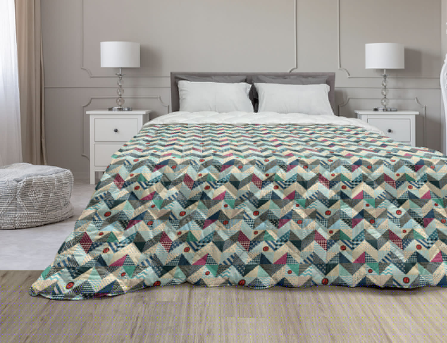 Geometric Down Alternative Comforter, Geometrical Diamond Shaped Lines with Various Nostalgic Fashioned Old Pattern, Microfiber Quilt for All Season, 5 Sizes, Blue Black, by Ambesonne
