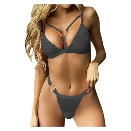 

QIIBURR Lingerie for Women Sexy Love Pattern Lace Women Sexy Lingerie Bra + Thong Pajamas Underwear Set