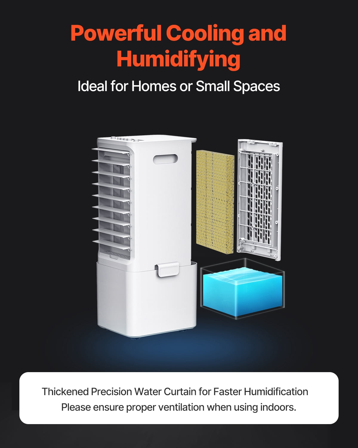 VEVOR Portable Air Conditioner, 9L 550 CFM Swamp Cooler Air Conditioner with 12H Timer & Remote Control,3-Speed Evaporative Air Cooler with 2 Ice Boxes,Quiet & Movable,Ideal for Outdoor Indoor Use