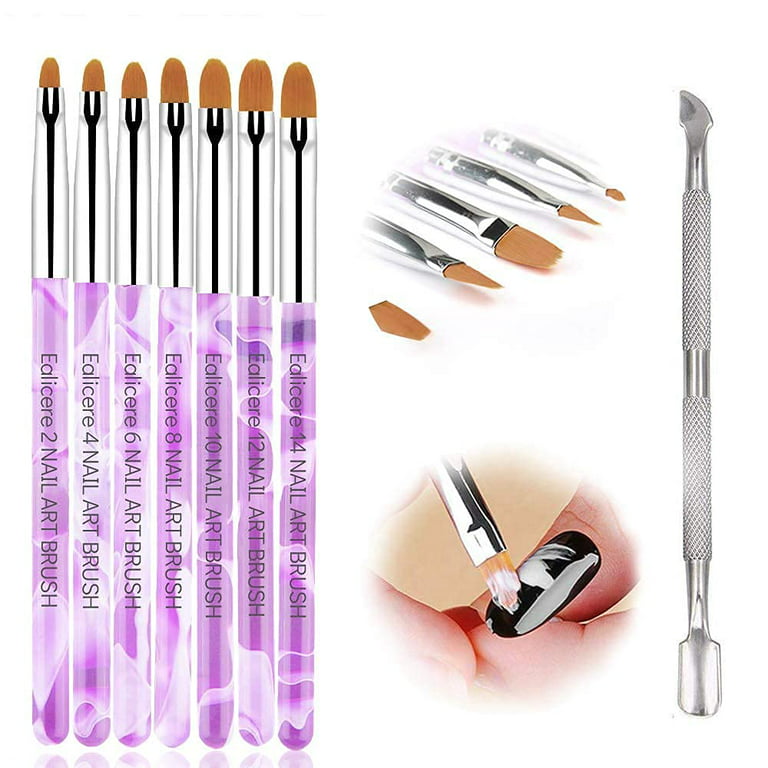 7 Pcs UV Gel Brushes for Nails，Acrylic Nail Brush Set,Polygel Brush,Nail  Brushes for Acrylic Application,Builder Gel Brush for Home and Salon Use 
