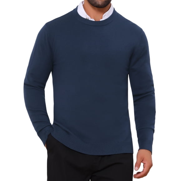 INSPIRE CHIC Men's Classic Solid Color Crew Neck Long Sleeve Soft Knit Pullover Sweater M Navy Blue